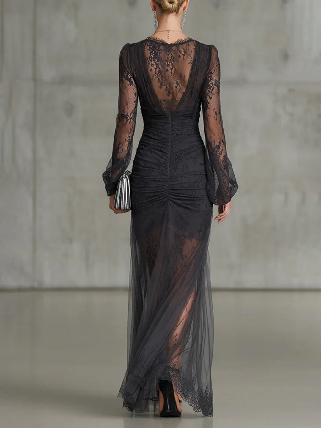 Tessa™ | Ruched Lace Sheer Maxi Dress