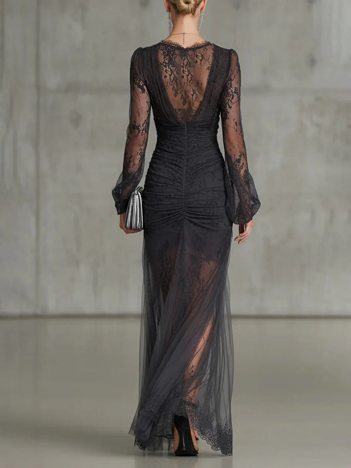 Tessa™ | Ruched Lace Sheer Maxi Dress