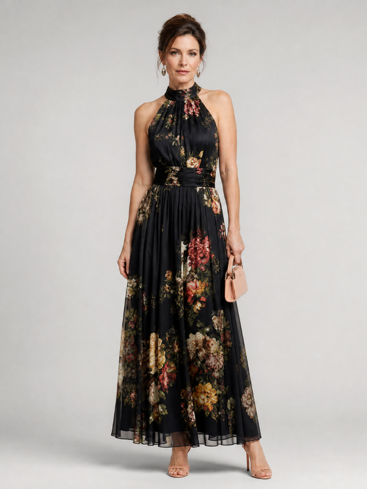 Sior™ | Floral Halter-Neck Midi Dress