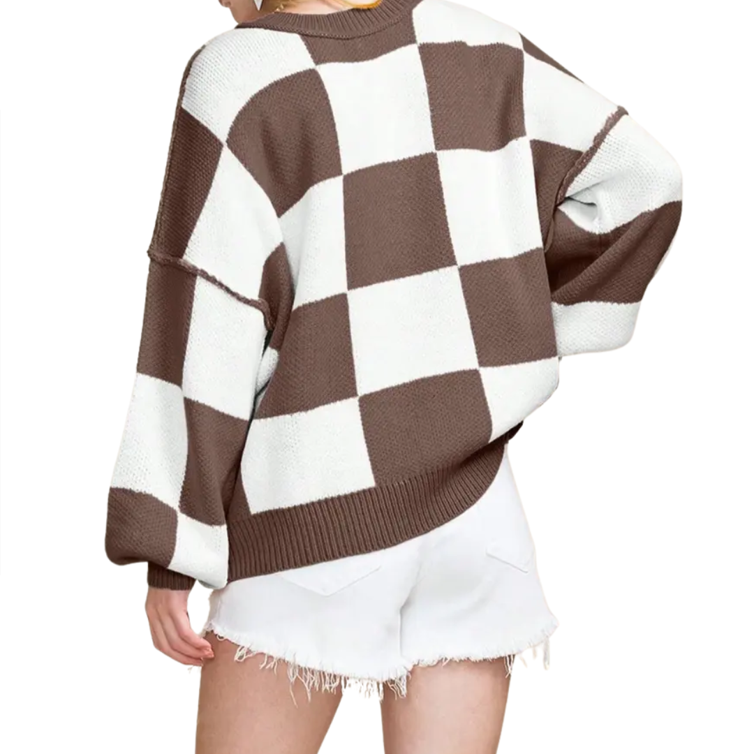 WREN™ – Cozy Plaid Drop-Shoulder Sweater