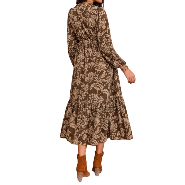 FAUNA™ – Floral Ruffle Hem Bishop Sleeve Dress