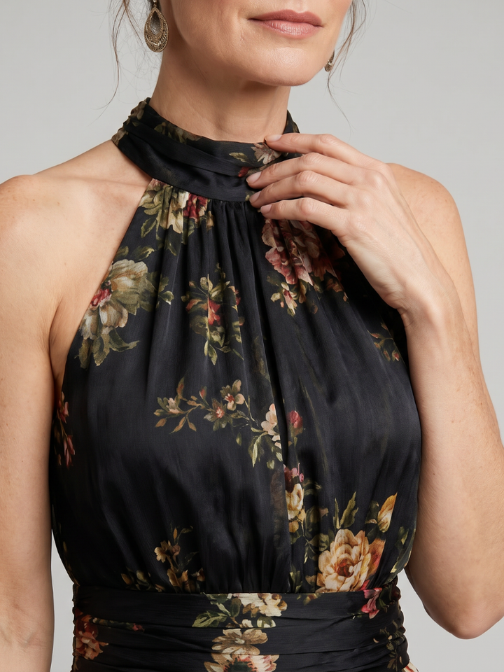 Sior™ | Floral Halter-Neck Midi Dress