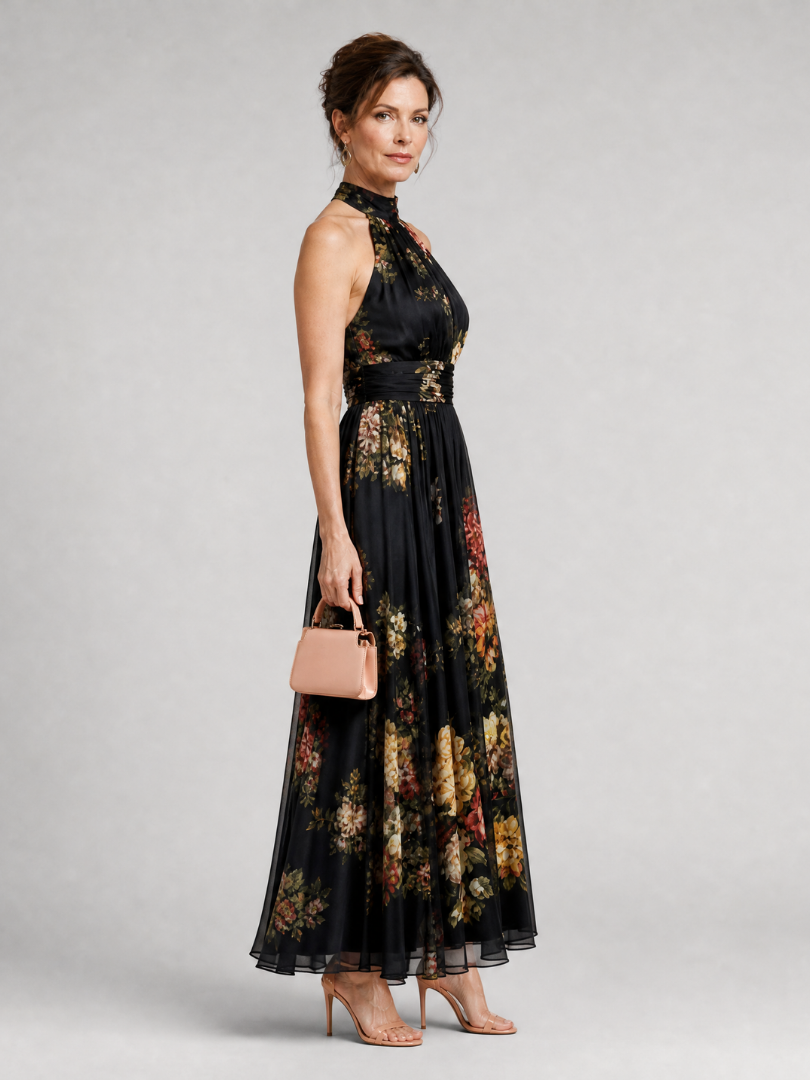 Sior™ | Floral Halter-Neck Midi Dress
