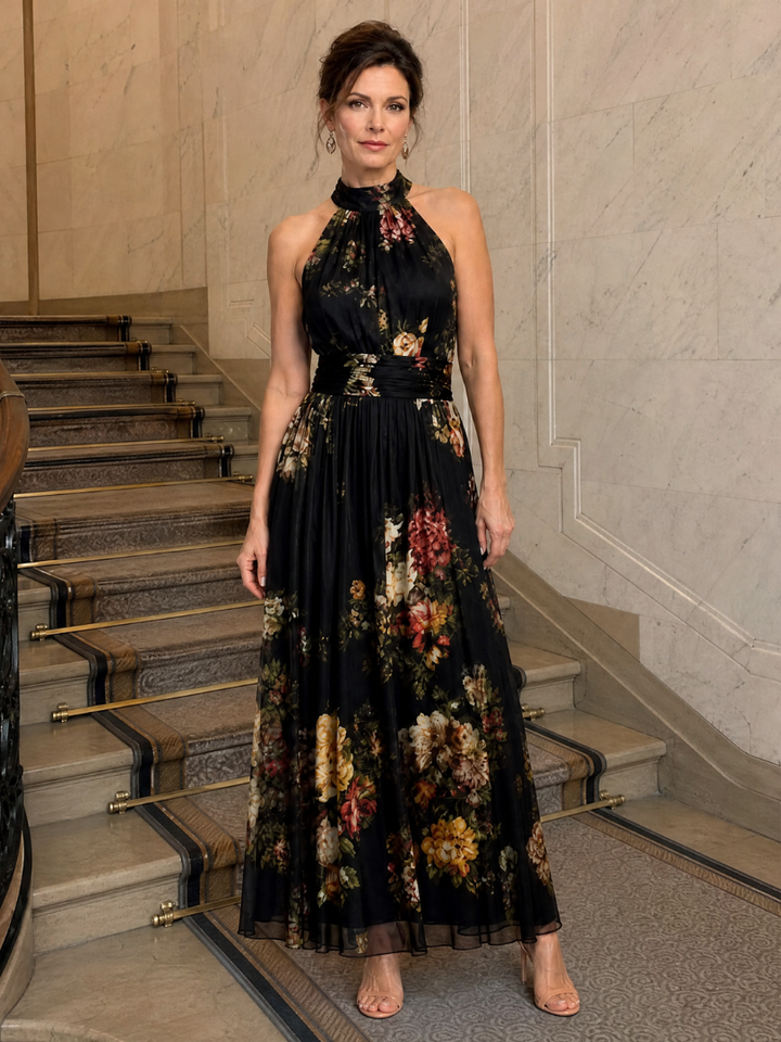 Sior™ | Floral Halter-Neck Midi Dress