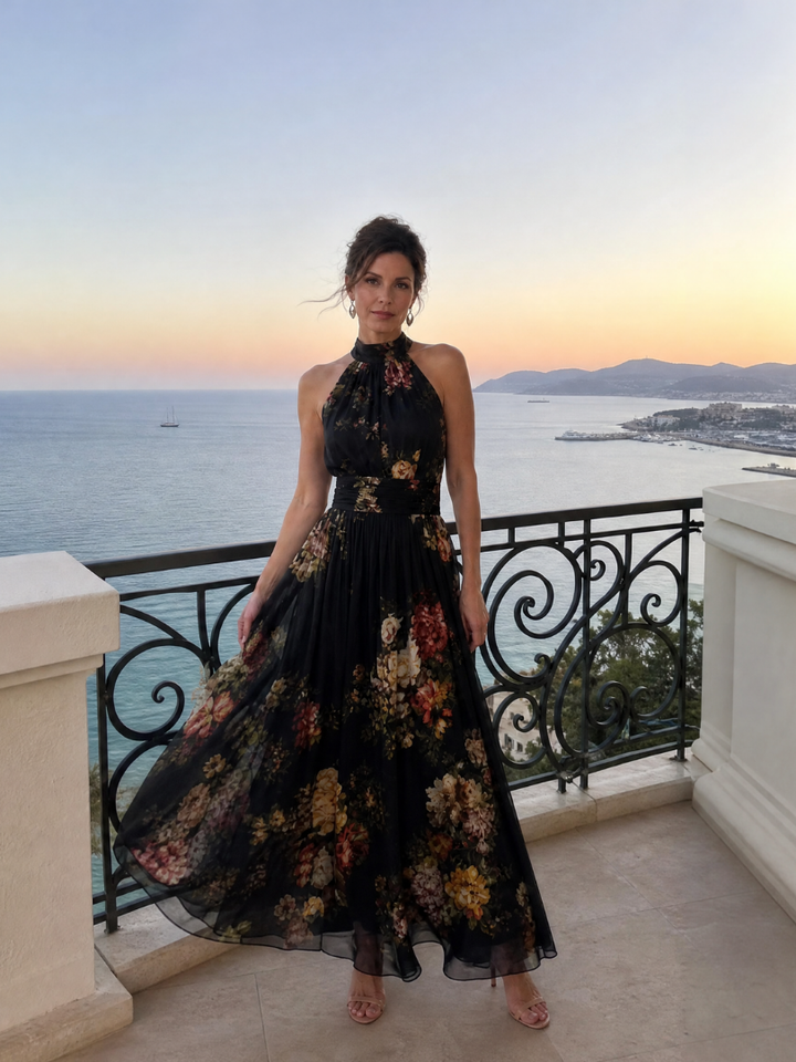 Sior™ | Floral Halter-Neck Midi Dress