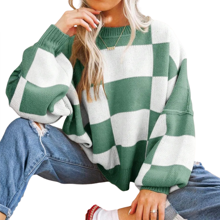 WREN™ – Cozy Plaid Drop-Shoulder Sweater