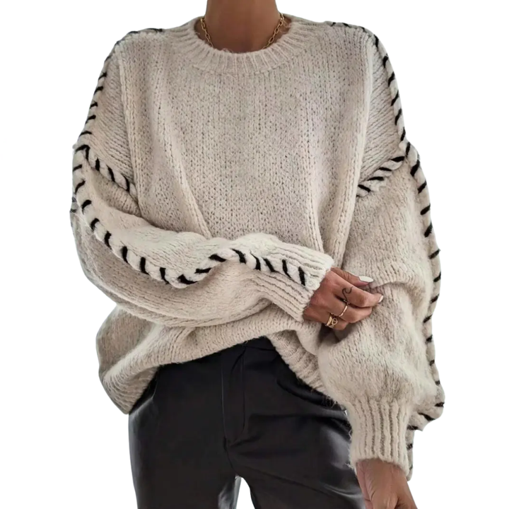 WINNIE™ – Relaxed Contrast Binding Drop Shoulder Sweater