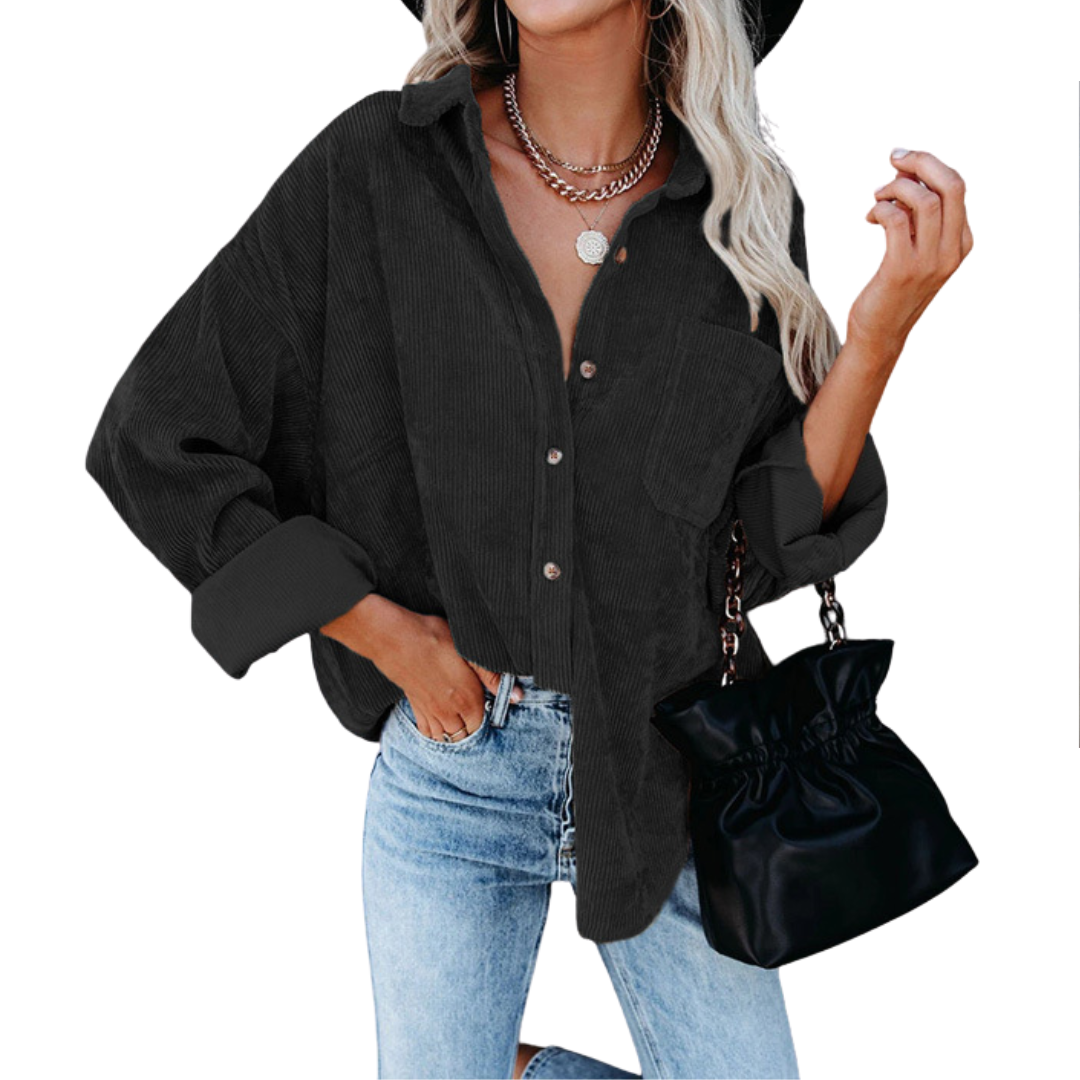 DARBY™ – Relaxed Ribbed Button-Front Shirt Blouse