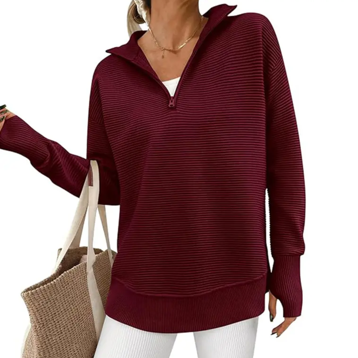 NESSA™ – Cozy Ribbed Quarter-Zip Pullover Sweater