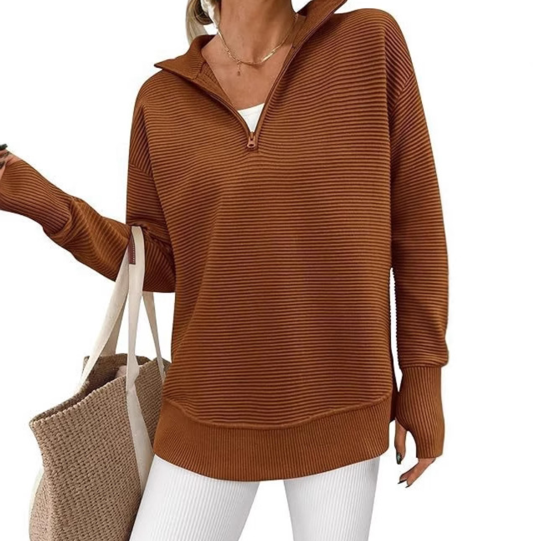 NESSA™ – Cozy Ribbed Quarter-Zip Pullover Sweater