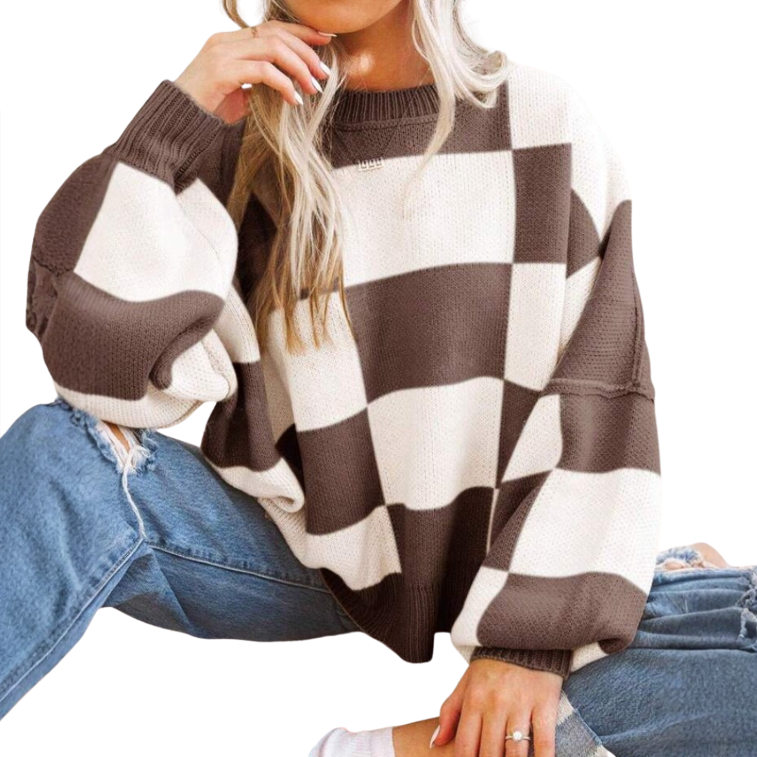 WREN™ – Cozy Plaid Drop-Shoulder Sweater