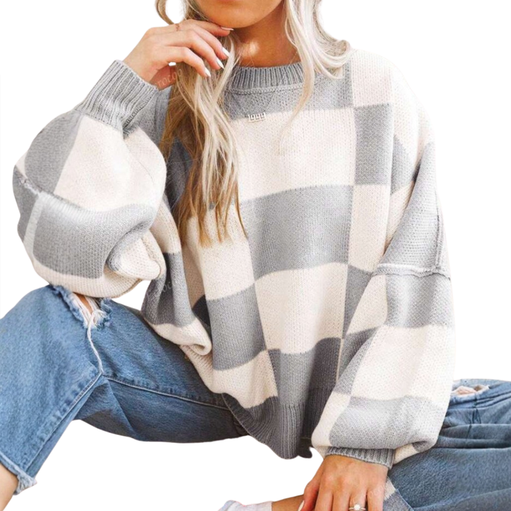 WREN™ – Cozy Plaid Drop-Shoulder Sweater