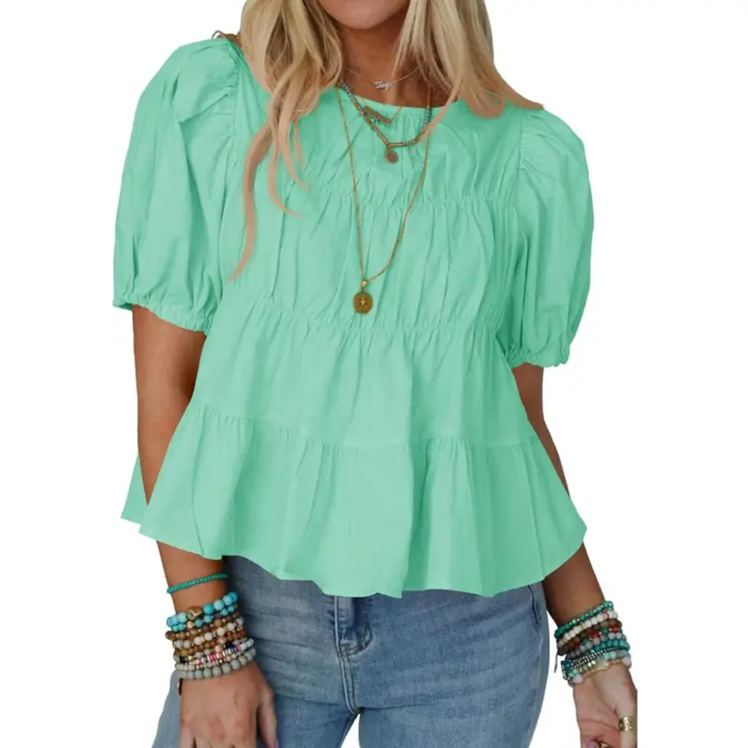 BREEZY™ – Puff Sleeve Pleated Babydoll Blouse