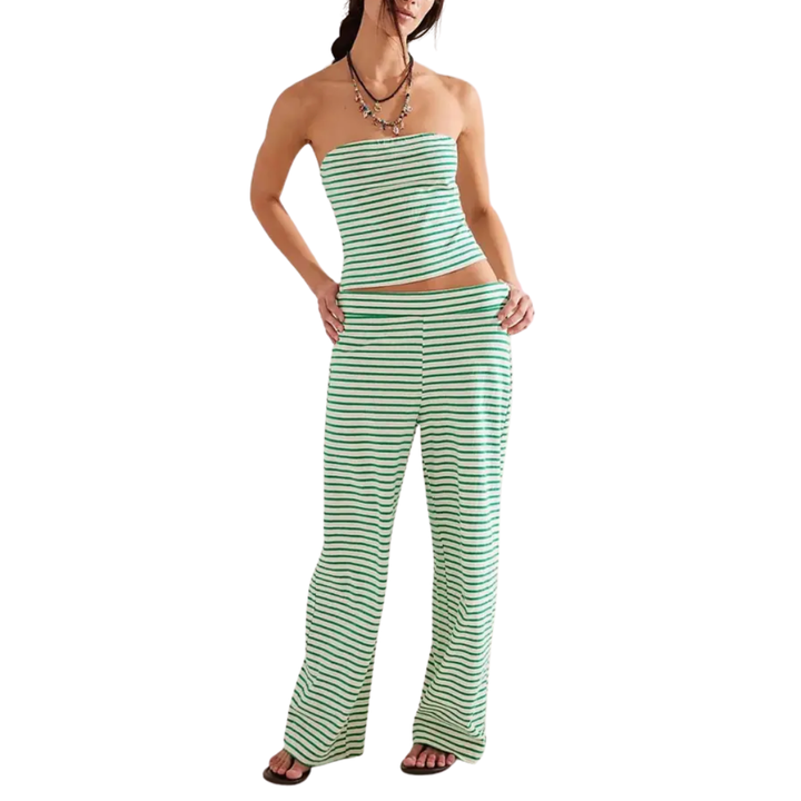 ROXIE™ – Striped Print Crop Tube Top & Wide Leg Pants Set