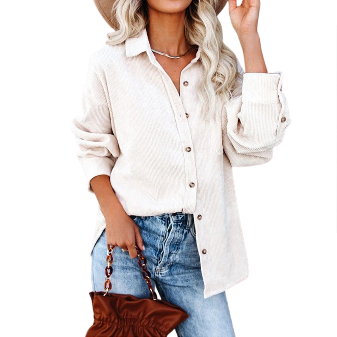 DARBY™ – Relaxed Ribbed Button-Front Shirt Blouse