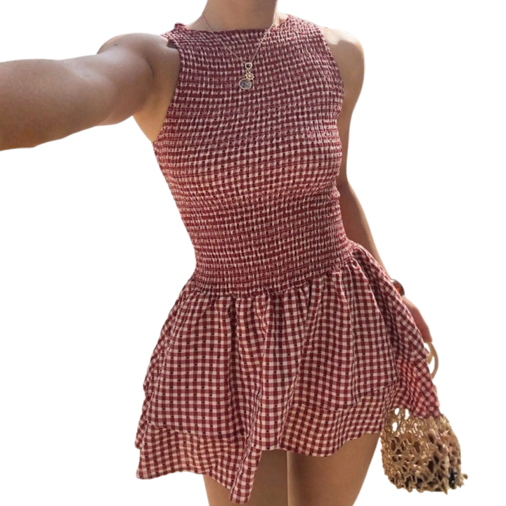 FLEURIE™ – Sweet Plaid Belted Mini Dress