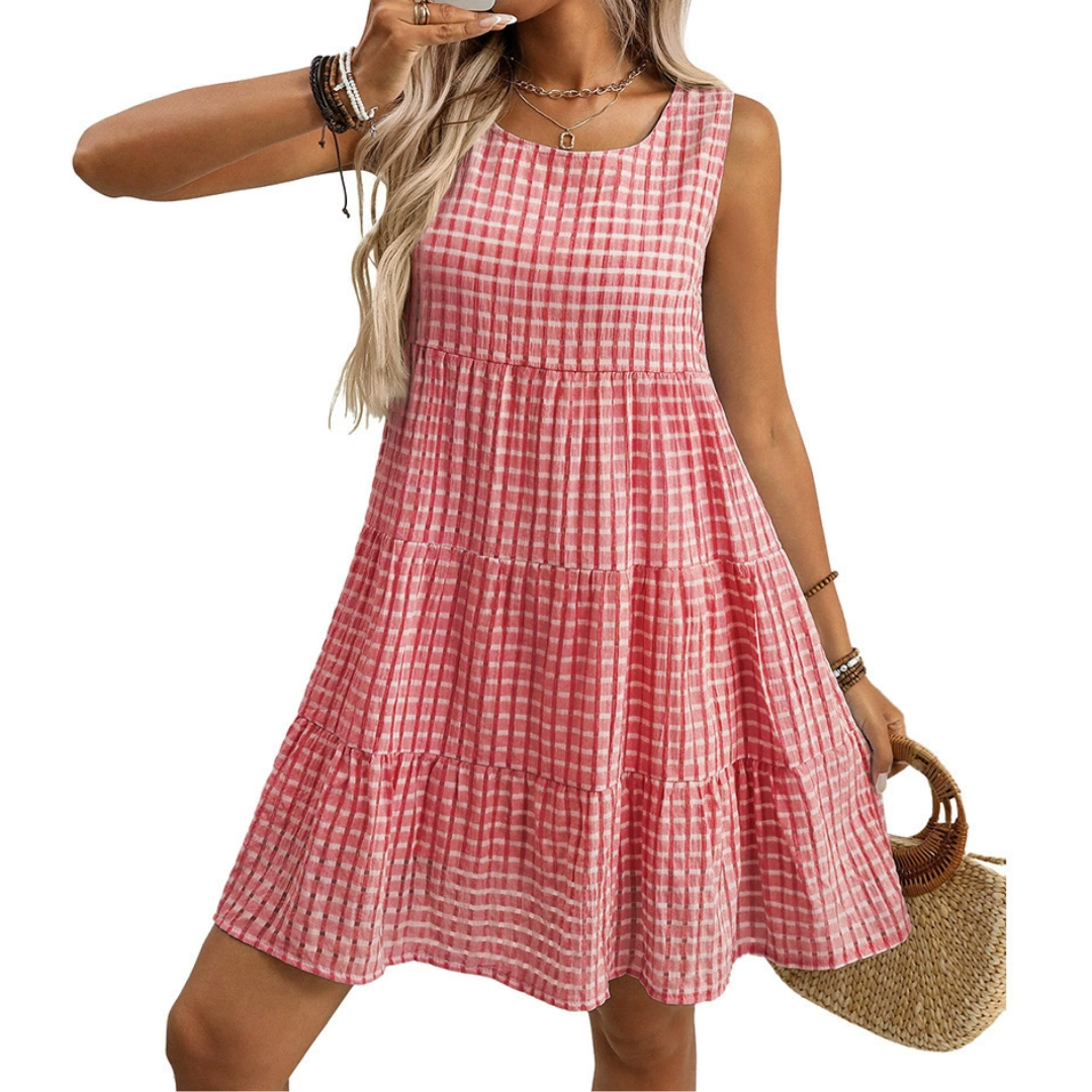 WILLA™ – Breezy Plaid Ruffle Sleeveless Dress