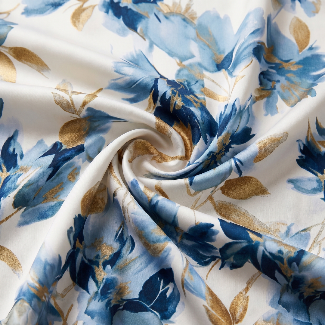 Elara™ | Watercolour Floral Midi Dress with Gold Accents