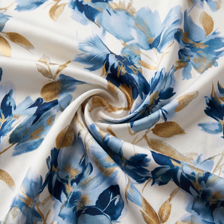 Elara™ | Watercolour Floral Midi Dress with Gold Accents