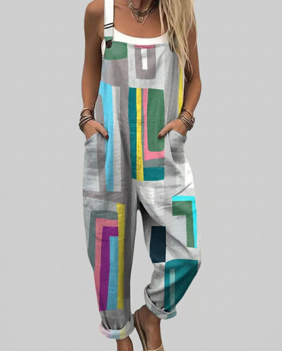 Fiona - Modern dungarees with geometric print