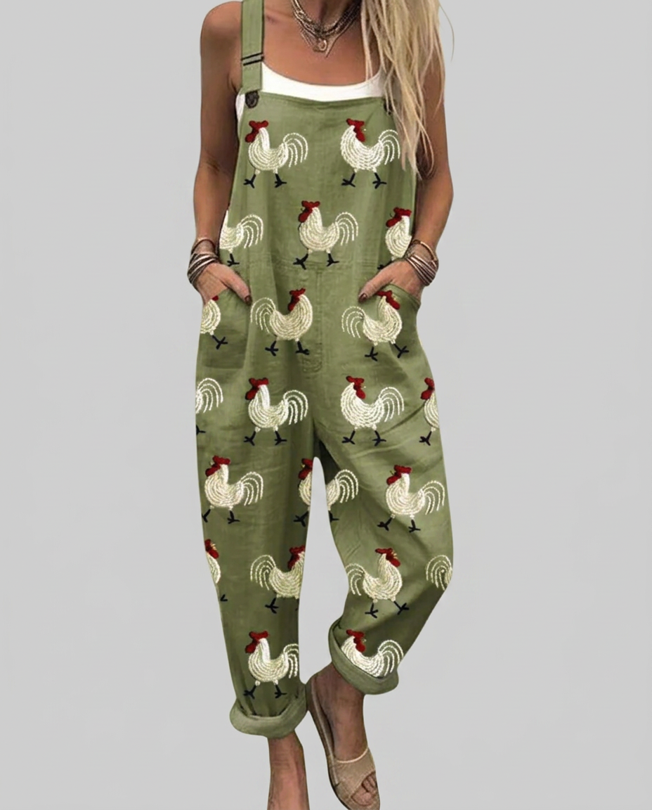 Siobhan - Dungarees with field rooster print