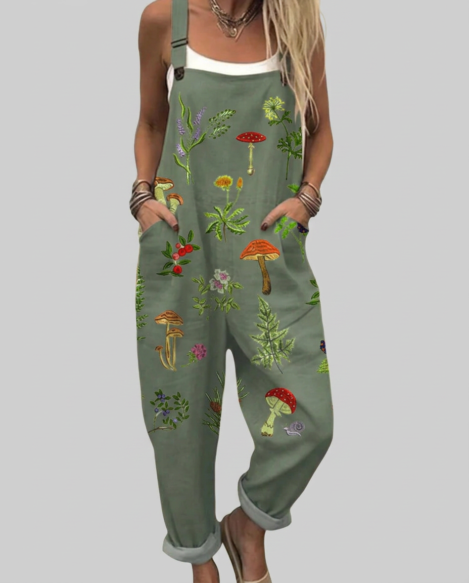 Clara - Botanical-Print Dungarees