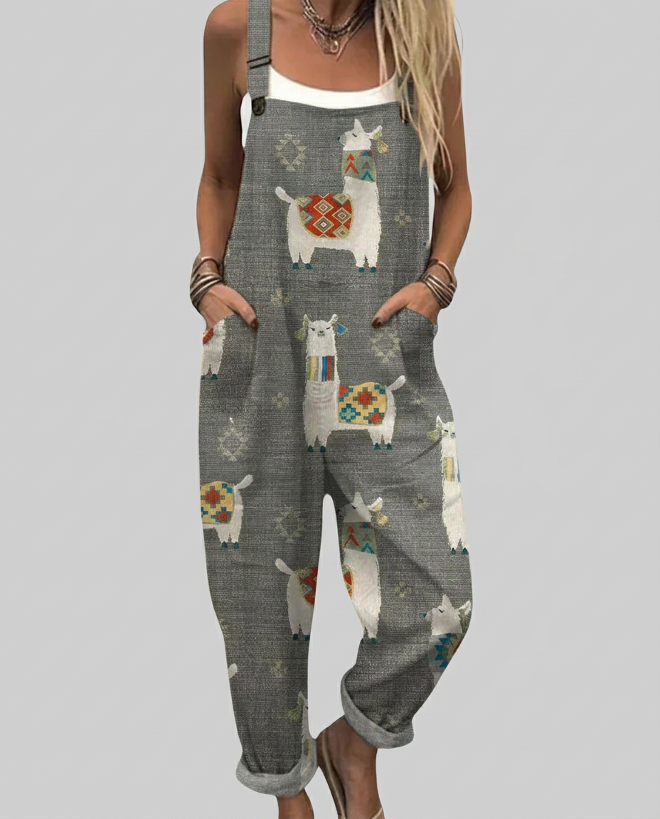 Keira - Boho Alpaca Print Dungarees