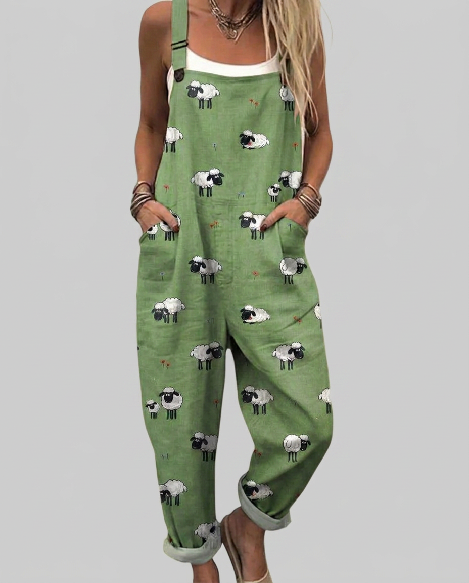 Eva - Sheep-printed dungarees