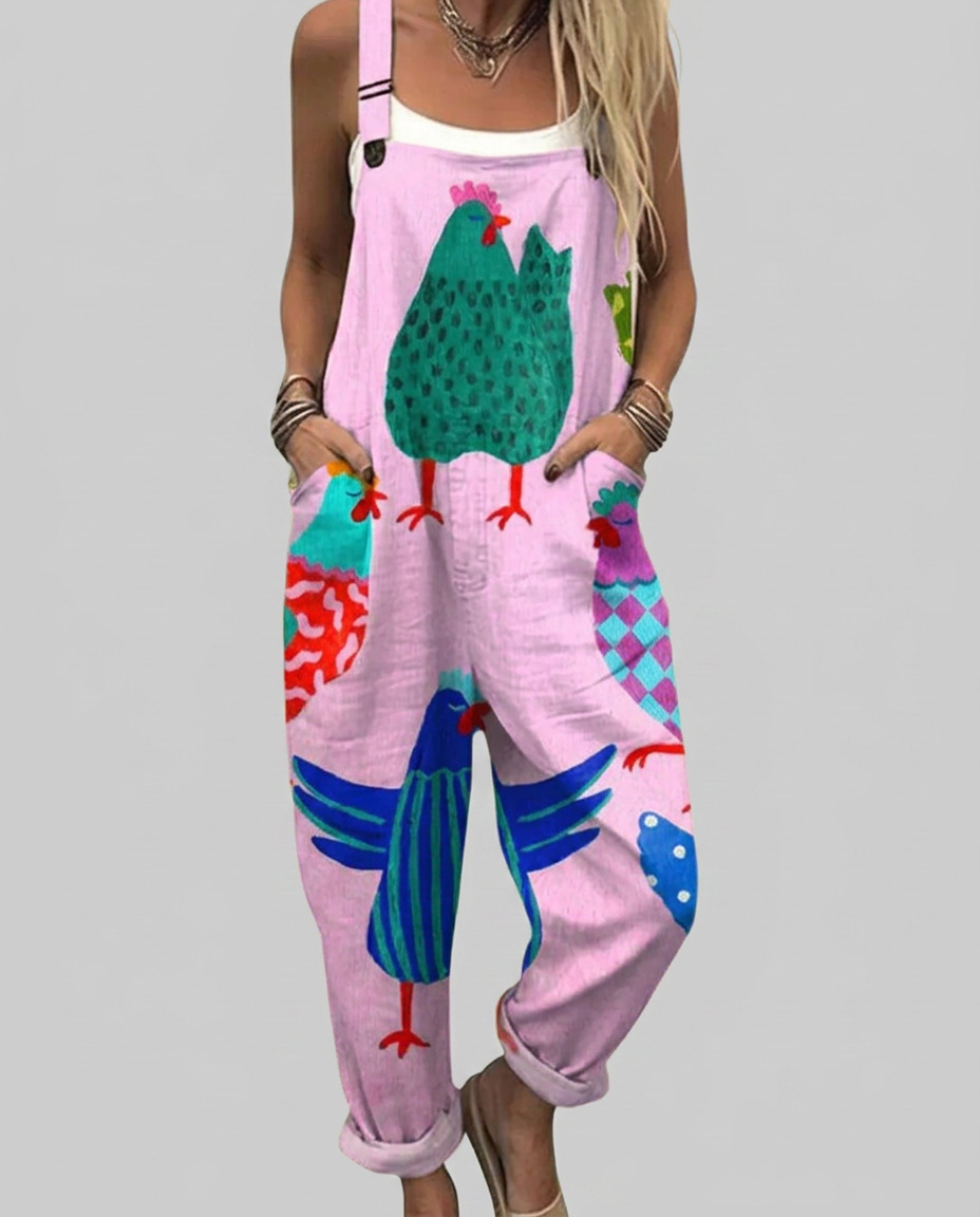 Eabha - Printed romper with folk chickens