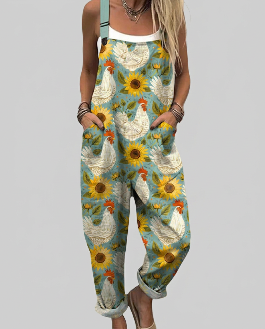 Sorcha - Vintage countryside sunflower print dungarees