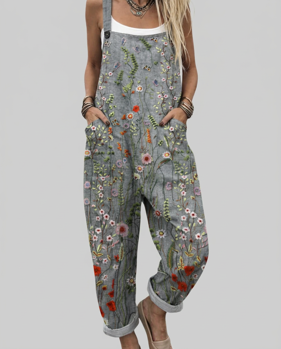 Elena - Dungarees with floral embroidery