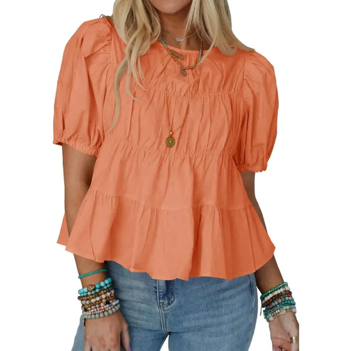 BREEZY™ – Puff Sleeve Pleated Babydoll Blouse
